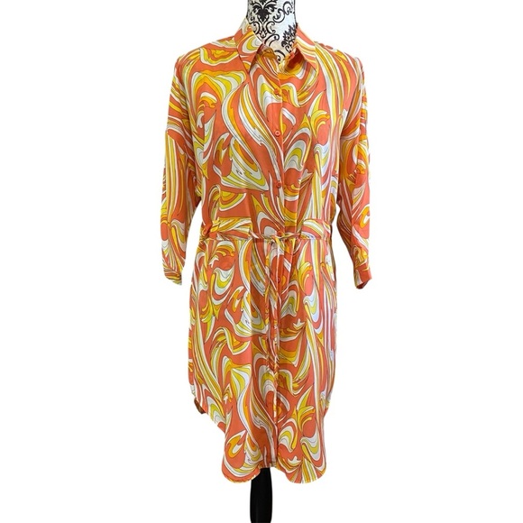 CHERRY Multicolor Button-Down Tie-Waist Shirt Dress Sz-Medium - Picture 1 of 7